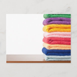 Stack of colourful microfiber towels postcard