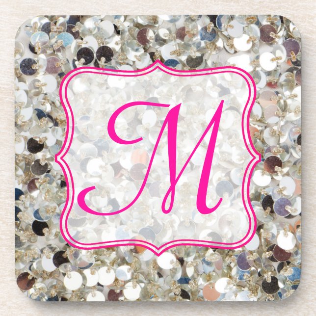 Stack of Glitter Monogram Drink Coaster (Front)