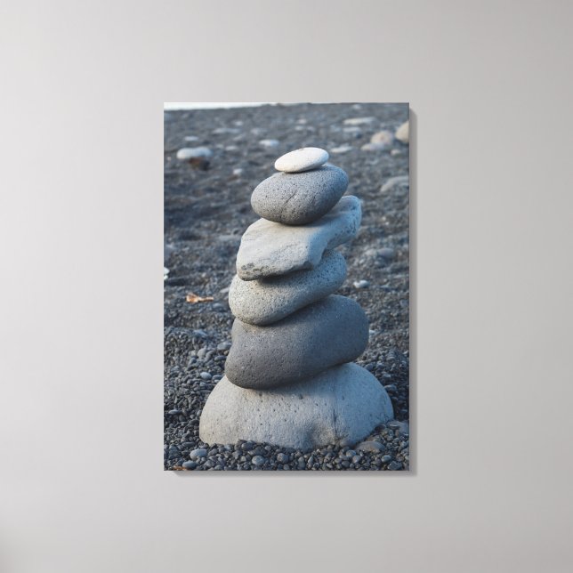 Stack Of Grey Rocks On Beach Canvas Print (Front)