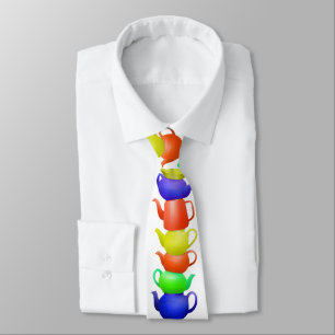 Stack of painted teapots tie
