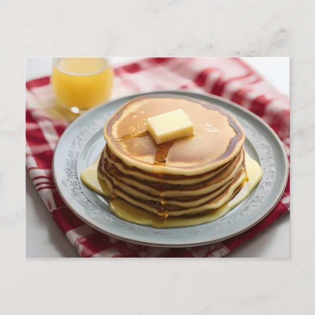Stack of pancakes on plate covered with syrup  postcard (Front)
