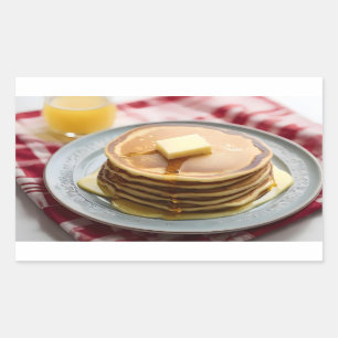 Stack of pancakes on plate covered with syrup  rectangular sticker