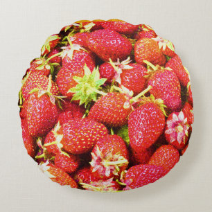 "Stack of Strawberries Fruit" Cute Photo. Buy Now Round Cushion