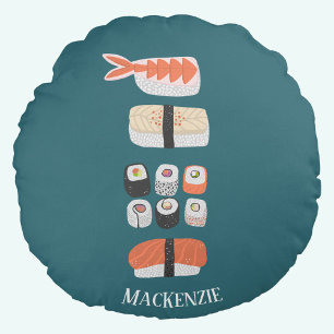 Stack of Sushi Custom Name Round Cushion