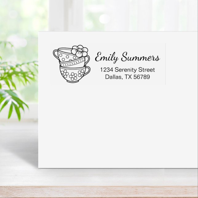 Stack of Teacups Address Rubber Stamp (Creator Uploaded)