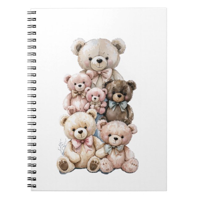 Stack of Teddy Bears Cute Pastel Notebook (Front)