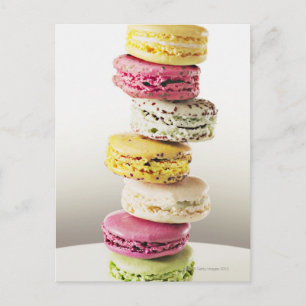 Stack of vibrant macaroons postcard