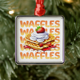 Stack of Waffles Covered in Strawberries Metal Tree Decoration