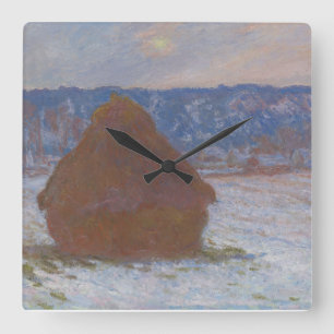 Stack of Wheat (Snow Effect, Overcast Day) (1890-9 Square Wall Clock