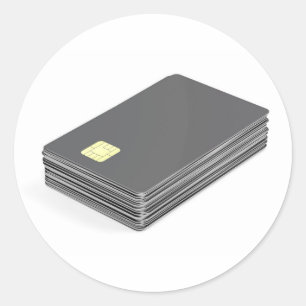 Stack with blank plastic cards with chip classic round sticker