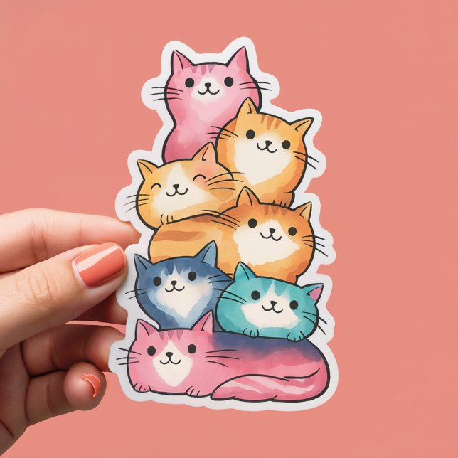 Stacked Cats Watercolor Art Cute Sticker (Creator Uploaded)