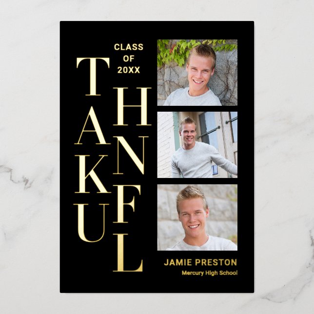 Stacked Charm Foil Graduation Photo Thank You Card (Front)