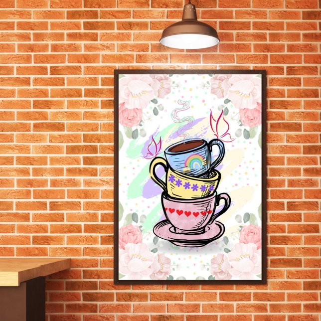Stacked Coffee Cups Colourful Wall Poster (Creator Uploaded)