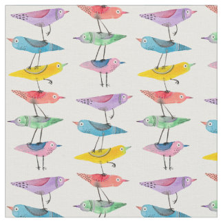 Stacked Colourful Birds Fabric