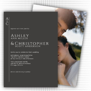 Stacked Dark Slate Monogram Photo Wedding Invitation