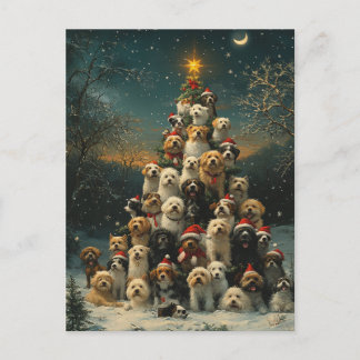 Stacked Dogs Christmas Tree Postcard