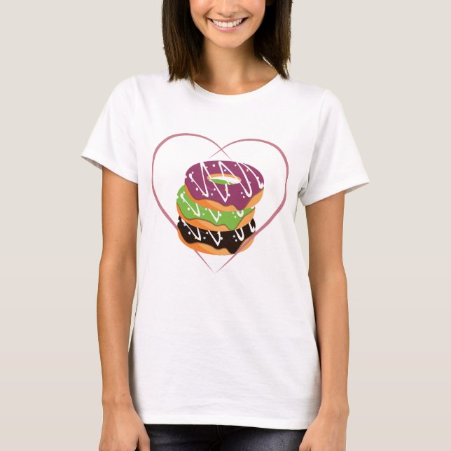 Stacked Donut Heart Love Design T-Shirt (Front)