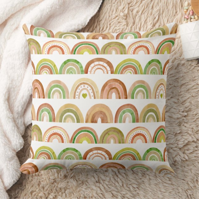 Stacked Earthy Rainbow Rows Pattern Cushion (Blanket)