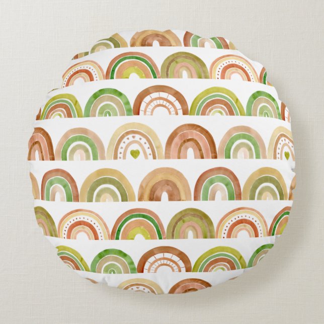 Stacked Earthy Rainbow Rows Pattern Round Cushion (Front)