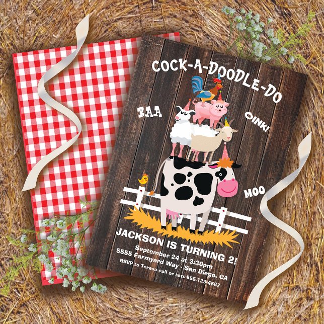 Stacked Farm Animals Barnyard Birthday Party Invitation (Creator Uploaded)
