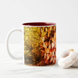Stacked Firewood Nature Art Photography Two-Tone Coffee Mug