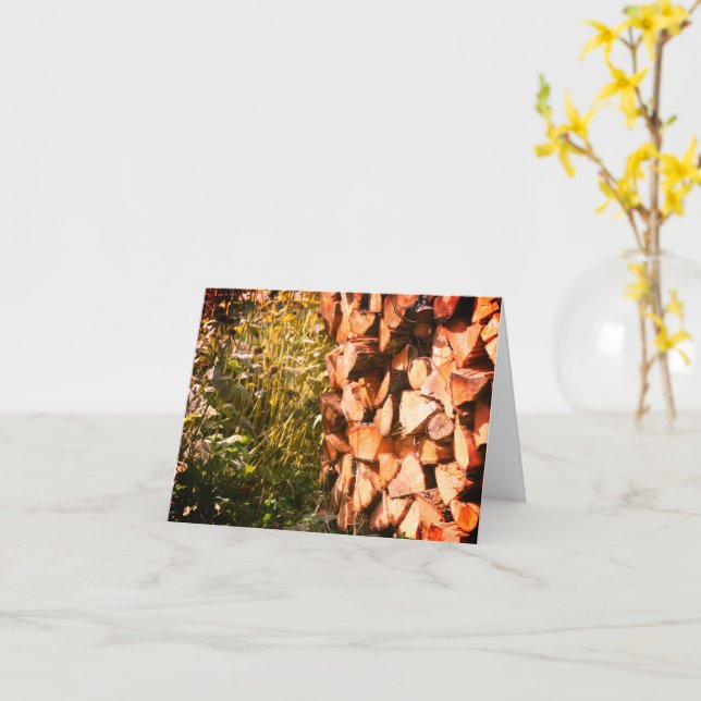 Stacked Firewood Nature Personalised Note  Card (Yellow Flower)