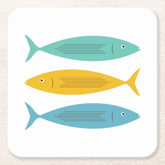Stacked Fish Square Paper Coaster (Front)