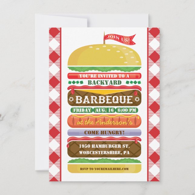Stacked Hamburger Barbecue Invitation (Front)