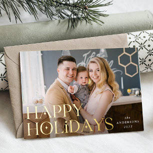 Stacked Happy Holidays Photo Gold