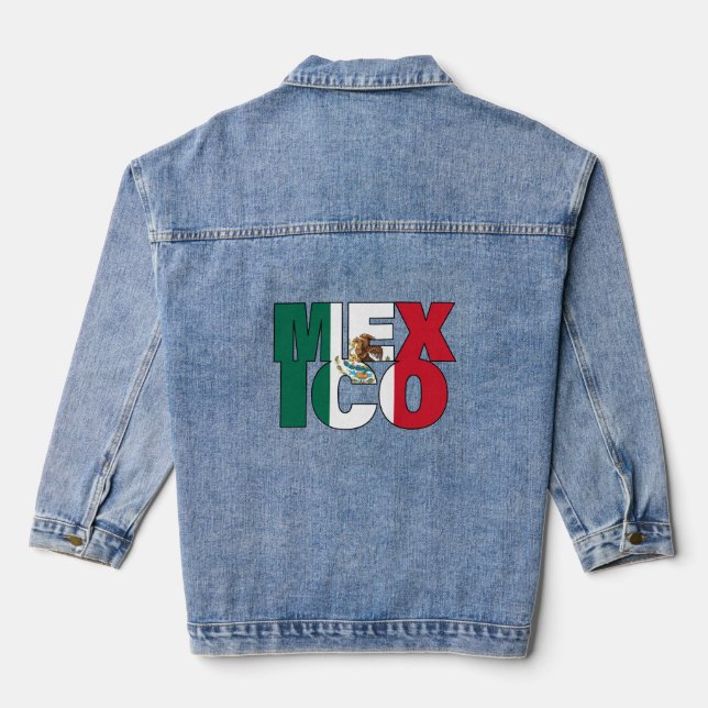 Stacked Mexico Flag Word Art Denim Jacket (Back)
