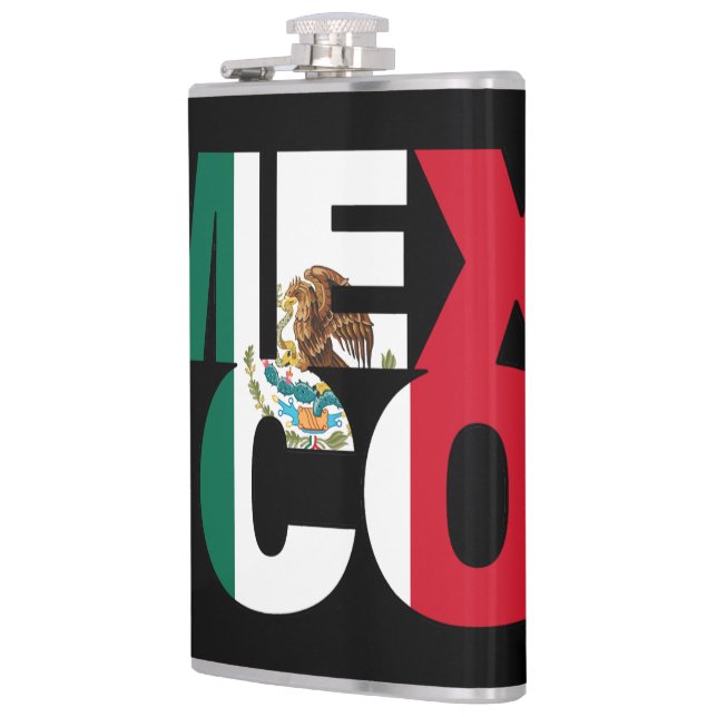 Stacked Mexico Flag Word Art Hip Flask (Left)