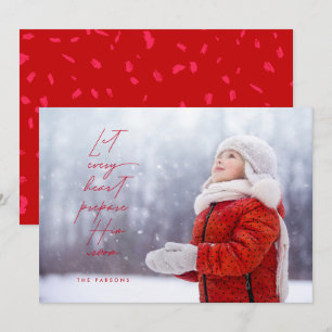 Stacked Modern Script Let Every Heart Prepare Him Holiday Card
