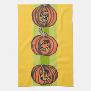 Stacked Pumpkins BOO kitchen towel