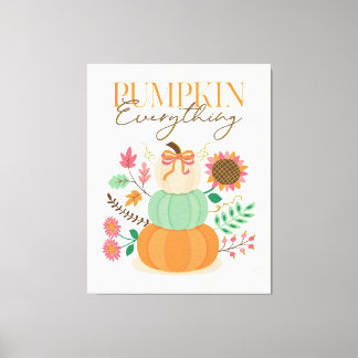 Stacked Pumpkins Fall Leaves Autumn Boho Florals Canvas Print