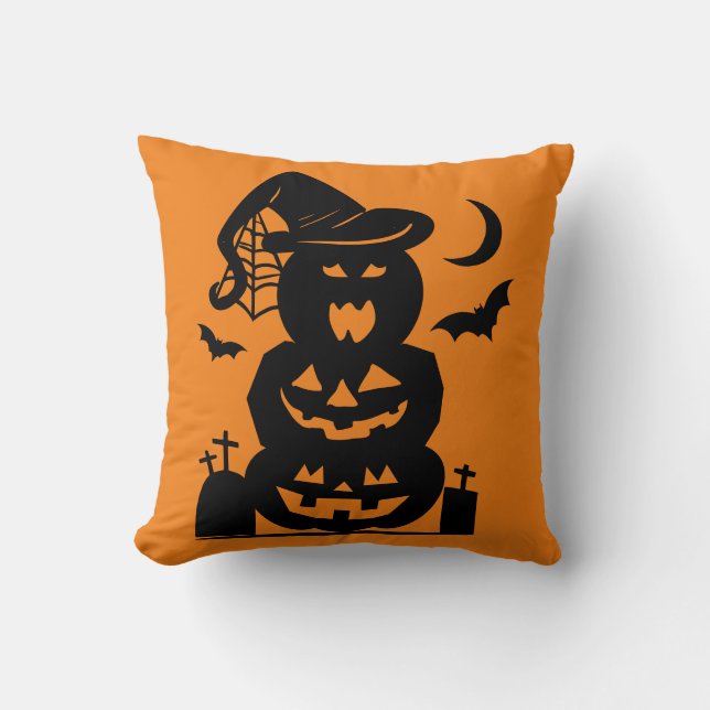 Stacked Pumpkins Halloween Reversible  Cushion (Front)