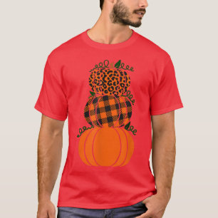 Stacked Pumpkins Leopard Print Plaid Print Fall Au T-Shirt
