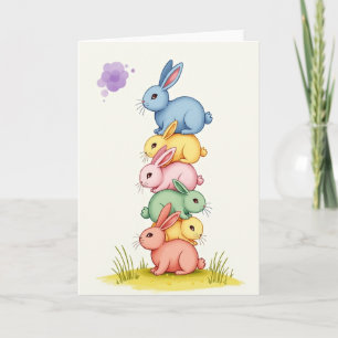 Stacked Rabbit Friends Cute Art Card