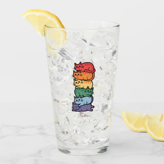 Stacked Rainbow Cats – LGBTQ Pride Celebration Glass (Front Ice)