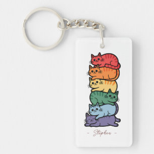 Stacked Rainbow Cats – LGBTQ Pride Celebration Key Ring