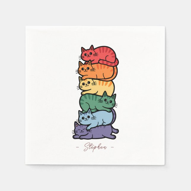 Stacked Rainbow Cats – LGBTQ Pride Celebration Napkin (Front)