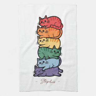 Stacked Rainbow Cats – LGBTQ Pride Celebration Tea Towel