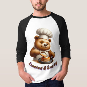Stacked & Smiling Chef Bear Cooking Pancakes T-Shirt