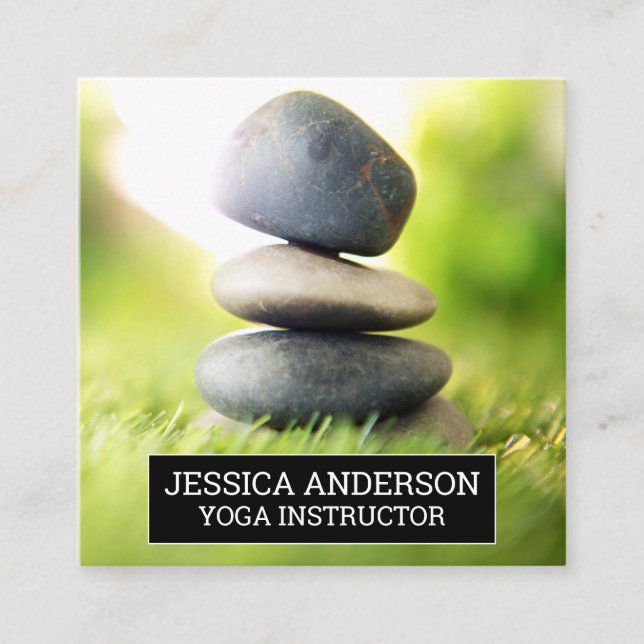 Stacked Stones in the Grass Square Business Card (Front)