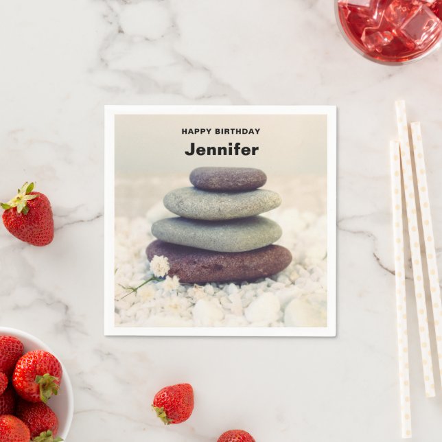 Stacked Stones Meditative Cairn Birthday Napkin (Insitu)