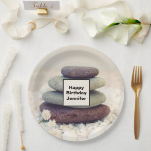 Stacked Stones Meditative Cairn Birthday Paper Plate
