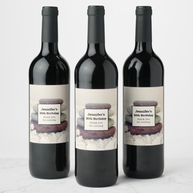 Stacked Stones Meditative Cairn Birthday Wine Label (Bottles)
