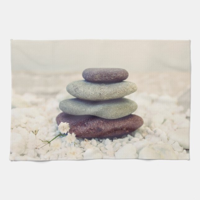 Stacked Stones Meditative Cairn Tea Towel (Horizontal)