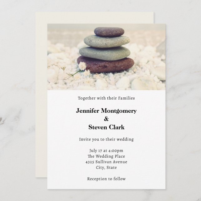 Stacked Stones Meditative Cairn Wedding Invitation (Front/Back)