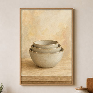 Stacked Stoneware Bowls Watercolour Poster