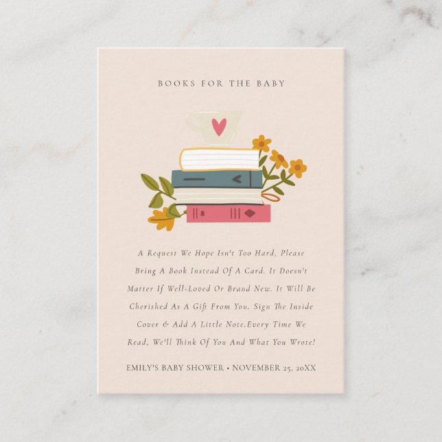Stacked Storybooks Floral Books For Baby Shower Enclosure Card (Front)